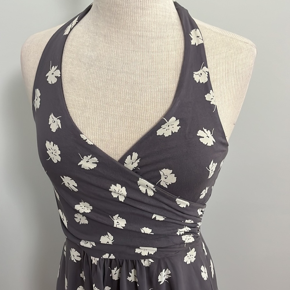 Boden St Lucia Grey Floral Jersey Halter Dress - Picture 3 of 8
